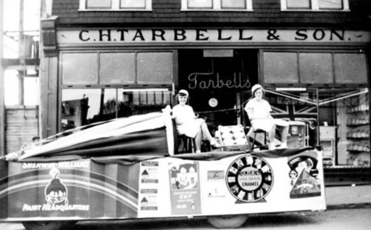 Parade Float outside Tarbell's Store
